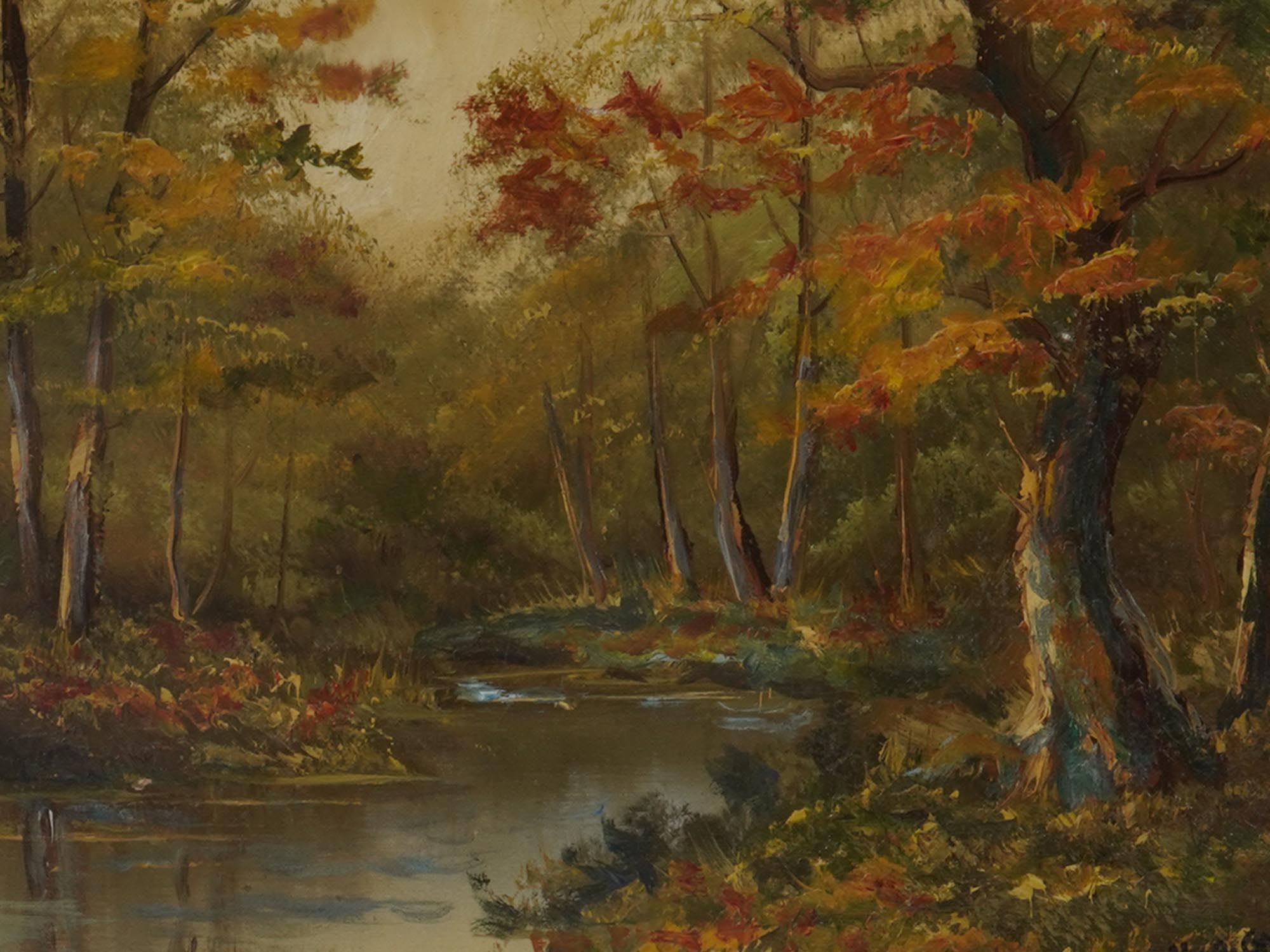 FOREST RIVER LANDSCAPE PAINTING BY EMILE GRUPPE PIC-1